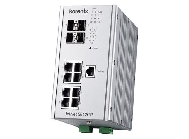 Korenix JetNet 5612GP-4F L2 PoE+ switch 8x1G-TX, 4x1G-SFP